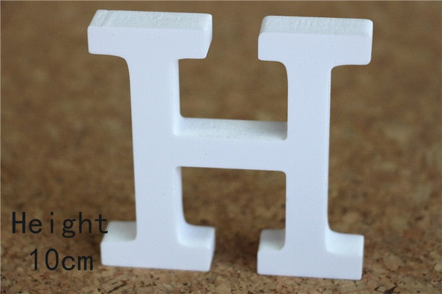 Creativo de pie de madera de madera 10 cm letras blancas alfabeto palabra para fiesta de cumpleaños decoración de la boda en casa regalos