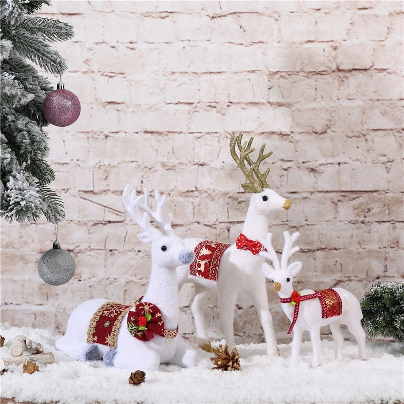 Muñecas navideñas Reno blanco Navidad Ciervo blanco Elk Figuritas Decoraciones navideñas de año nuevo Adornos para oficina en casa Regalo para niños