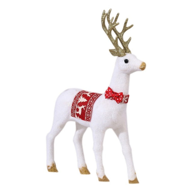 Muñecas navideñas Reno blanco Navidad Ciervo blanco Elk Figuritas Decoraciones navideñas de año nuevo Adornos para oficina en casa Regalo para niños