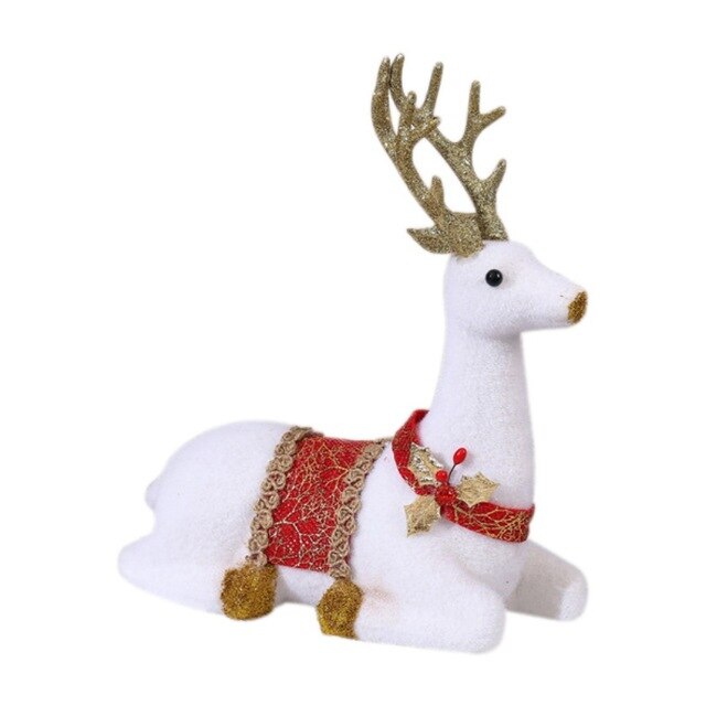 Muñecas navideñas Reno blanco Navidad Ciervo blanco Elk Figuritas Decoraciones navideñas de año nuevo Adornos para oficina en casa Regalo para niños