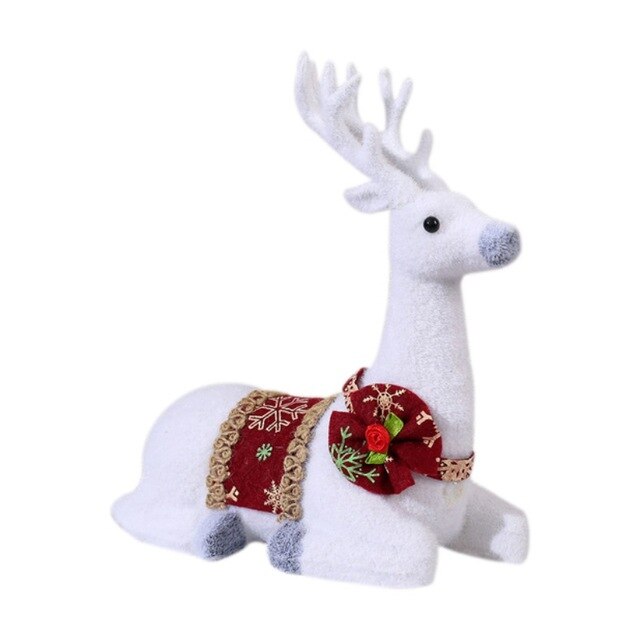 Muñecas navideñas Reno blanco Navidad Ciervo blanco Elk Figuritas Decoraciones navideñas de año nuevo Adornos para oficina en casa Regalo para niños